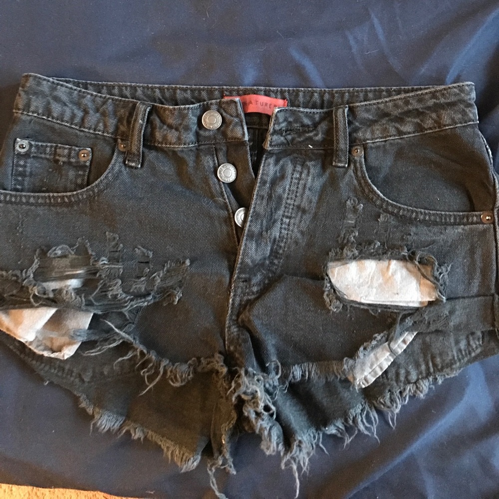 Black denim shorts